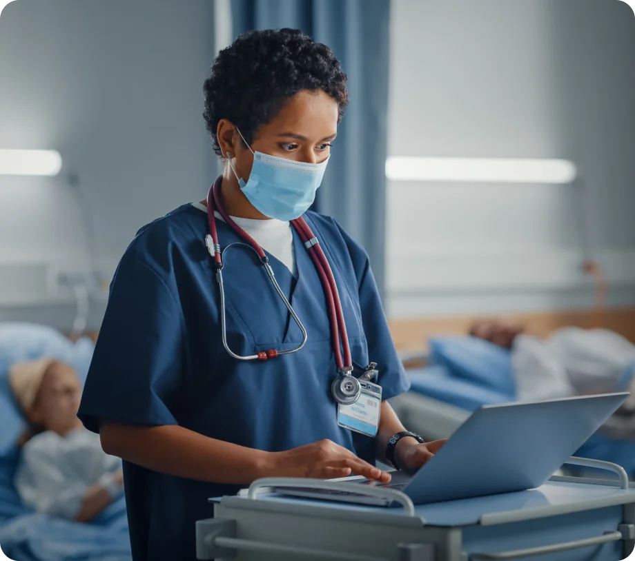 Critical care provider using telemedicine in patients room